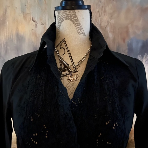 Sisley black blouse, size M, fits like a small ( see measurements ) - Picture 2 of 15